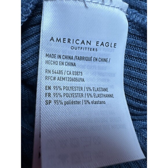 AMERICAN EAGLE‎ Lettuce Cut Ribbed Crop Long Sleeve Blue Shirt Women's LARGE NWT - Picture 6 of 11